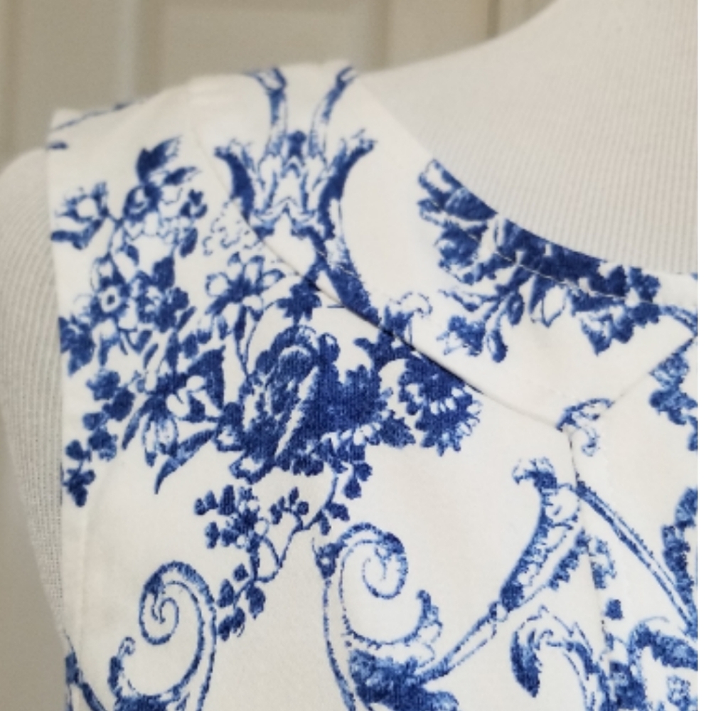 🆕️⬇️London Times Blue & White Border Floral Paisley Shift Dress - Picture 4 of 8